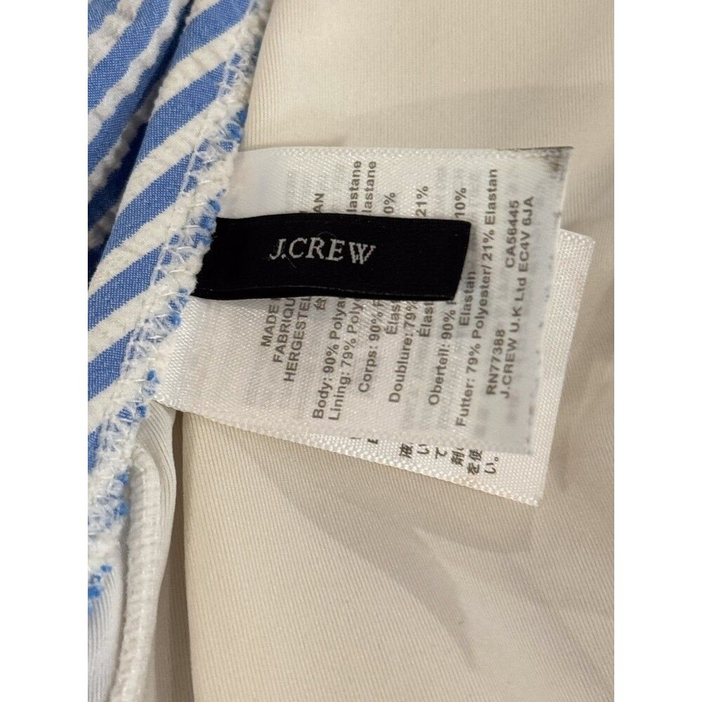 J Crew Womens Swimsuit Blue Seersucker Plunge V Neck Flattering One Piece Size 8 - Picture 4 of 9